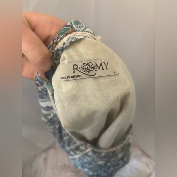 Blue Paisley Cream Lace Cottagecore Retro Boho Midi Dress Women’s Size L - Picture 8 of 15